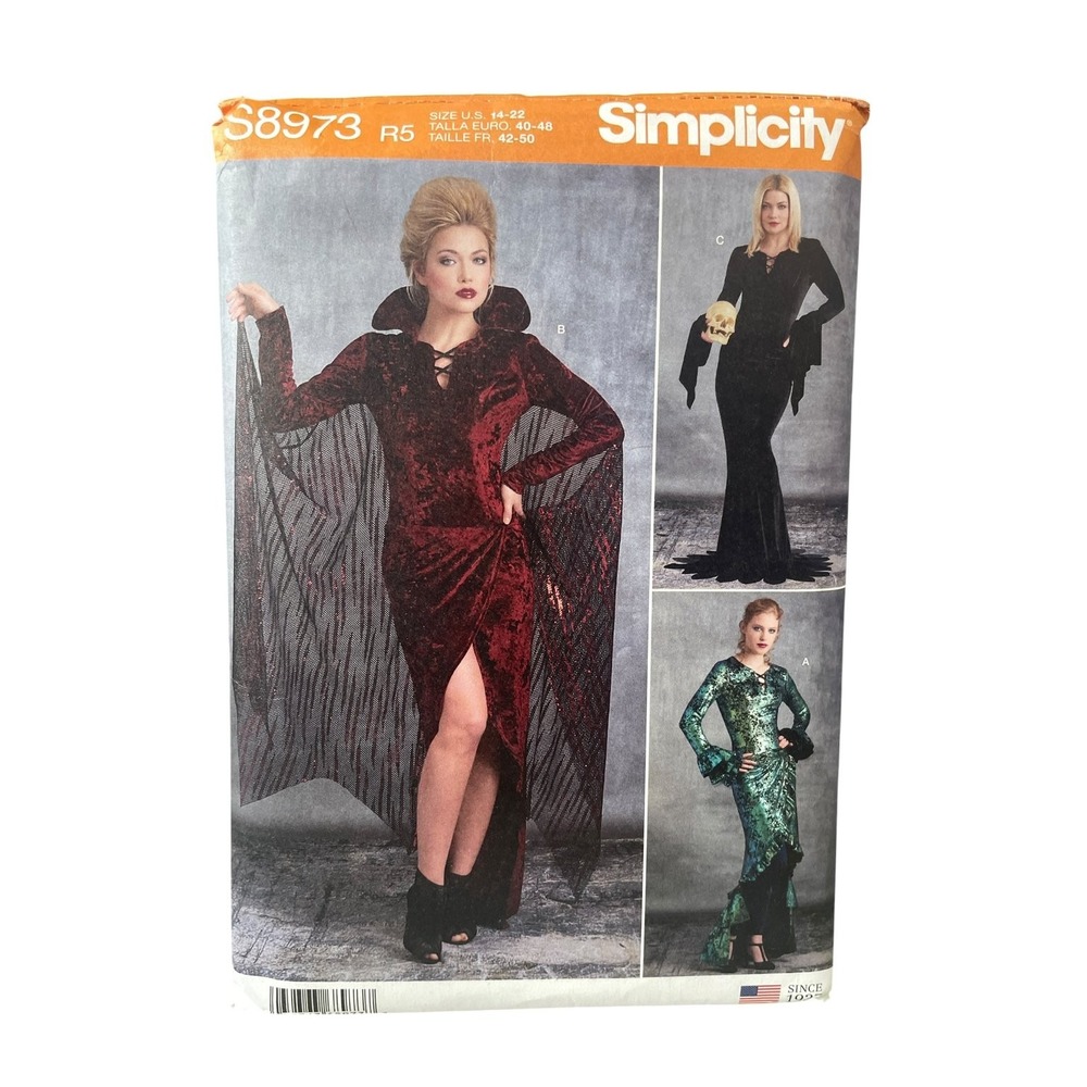 Simplicity S8973 Costume Pattern Misses 14-22 Multi Vampire Gown Leggings Uncut